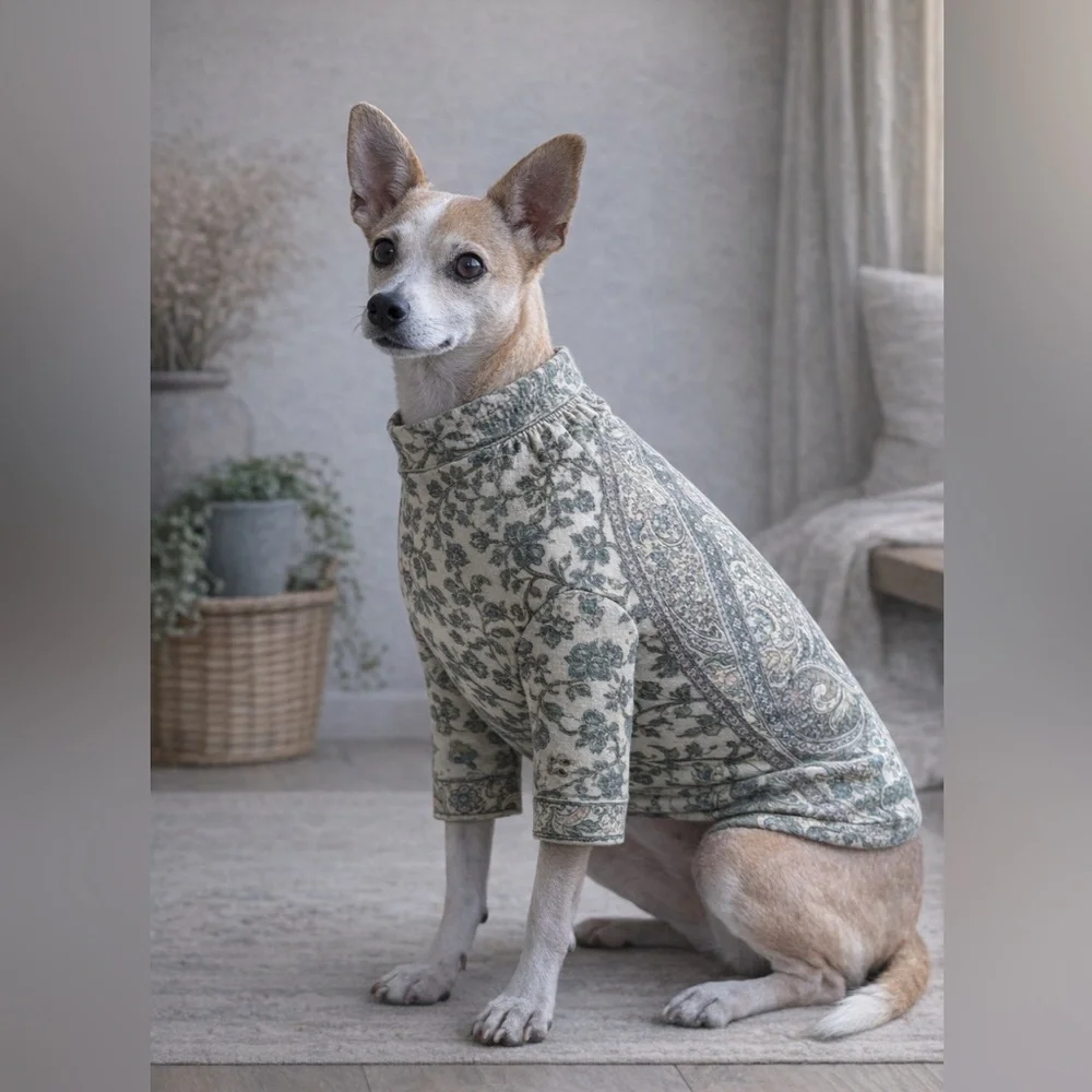 Paisley Floral Lined Dog Shirt | Cottagecore Boho Vintage Pet Top Size Medium
